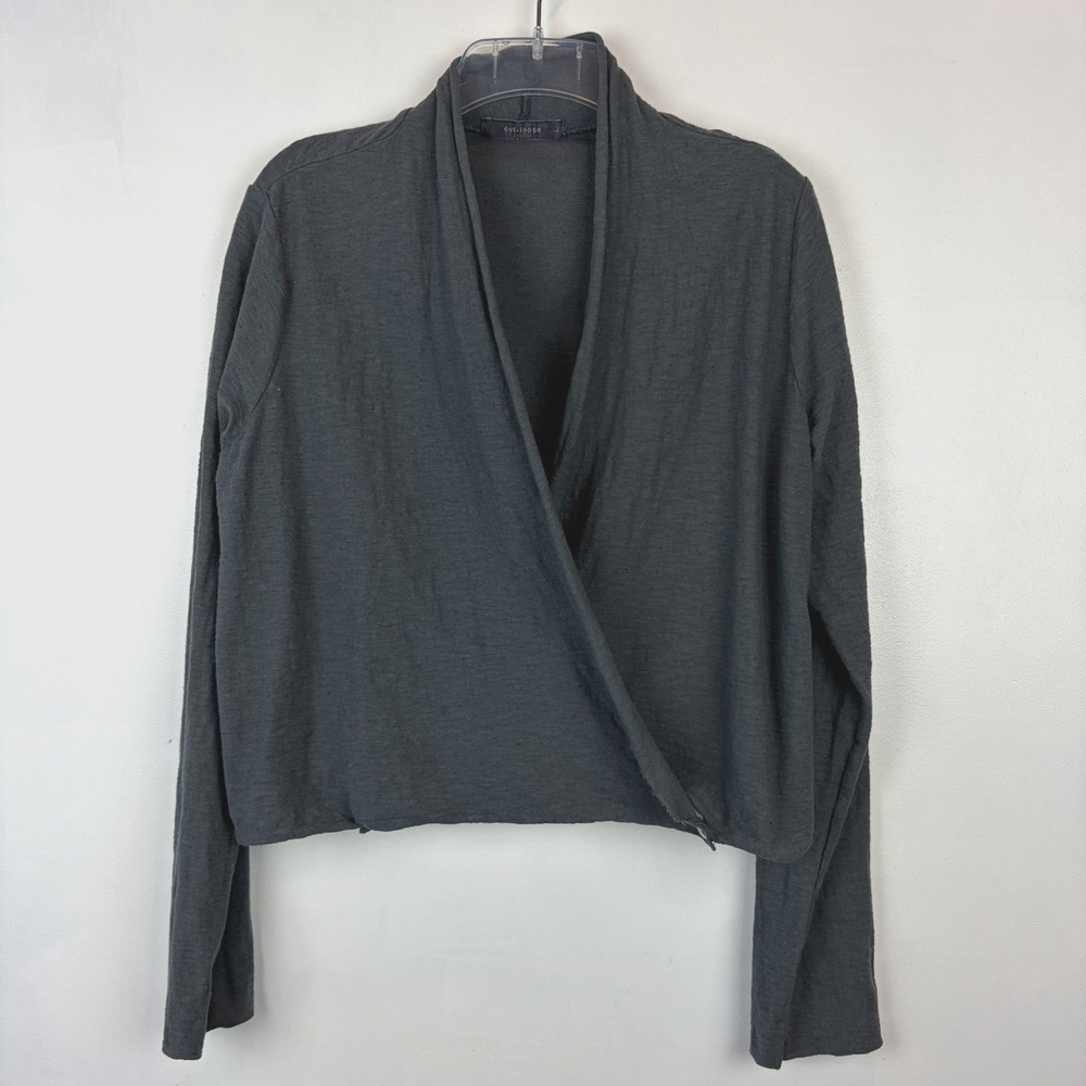 Cut Loose Jacket Top Womens Large Gray Cotton Linen Langenlook Boho Open